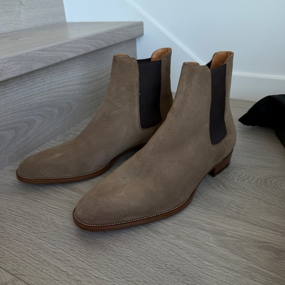 BRAND NEW IN BOX Saint Laurent Tan Suede Boots SUEDE SOHO Mid heel leather - Picture 5 of 14